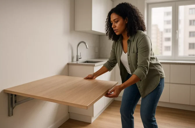 Mesas retráteis ou embutidas na parede