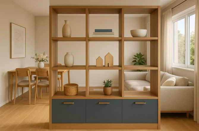 Painéis divisórios com função de estante ou armário