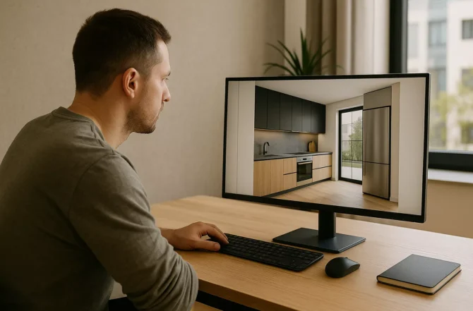 Renderizações 3D para visualização dos ambientes antes da execução